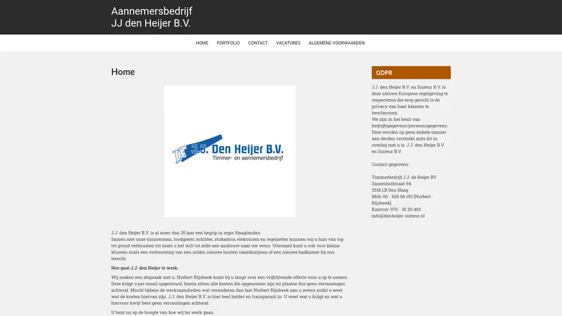 Website van Aannemersbedrijf JJ den Heijer B.V.