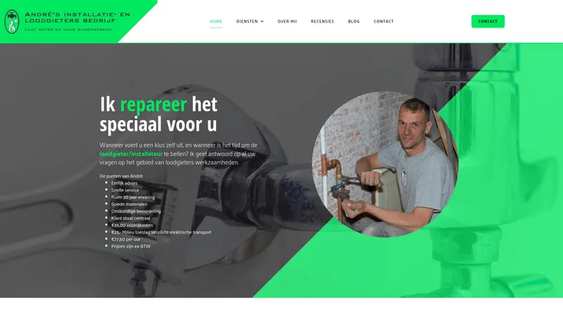 Website van Andre's installatie- en loodgietersbedrijf