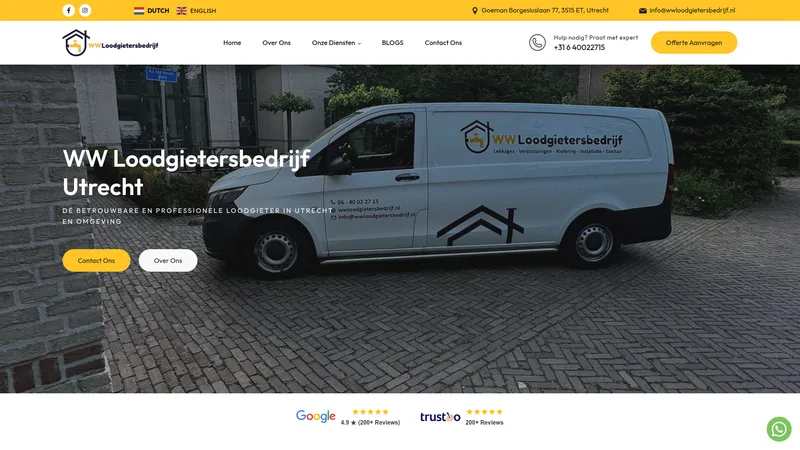 Website van AWW Loodgietersbedrijf