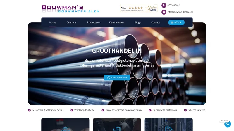Website van Bouwman's Bouwmaterialen