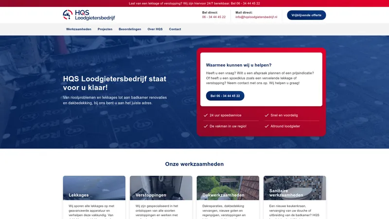 Website van HQS Loodgietersbedrijf