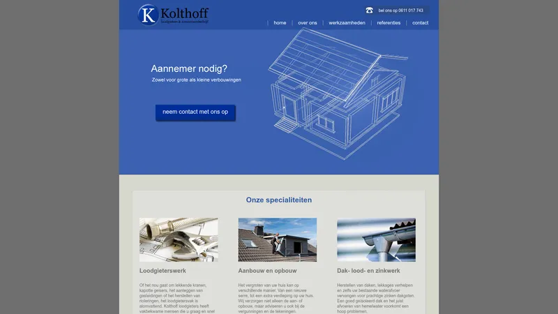 Website van Kolthoff Loodgieters en Aannemersbedrijf