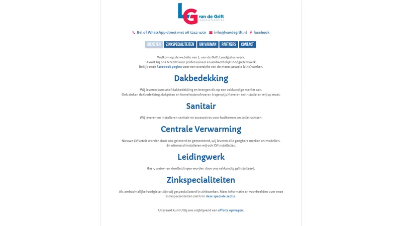 Website van L. van de Grift Loodgieterswerk