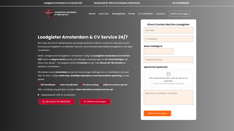Website van Loodgieter Amsterdam & CV Service 24/7
