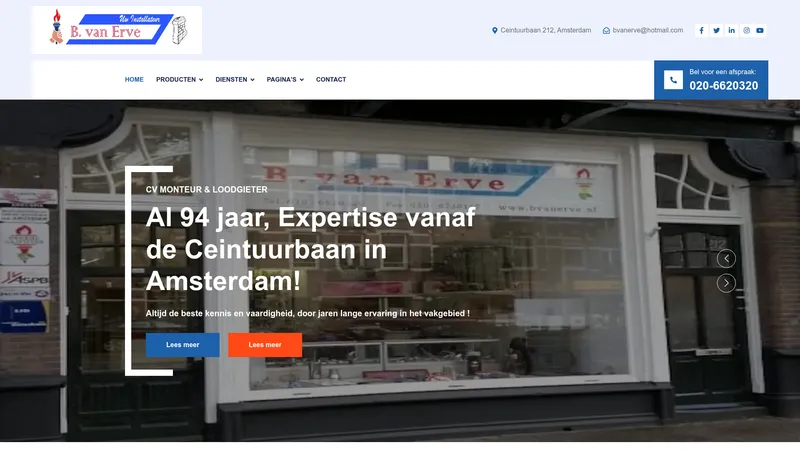 Website van Loodgieter Amsterdam nodig Bel Uw Installateur B van Erve 020