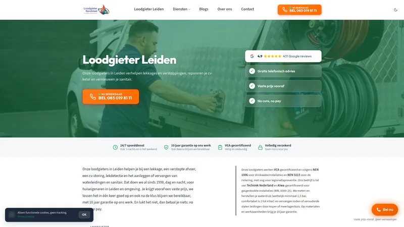 Website van Loodgieter in Leiden