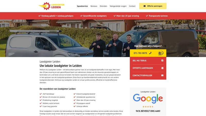 Website van Loodgieter Leiden