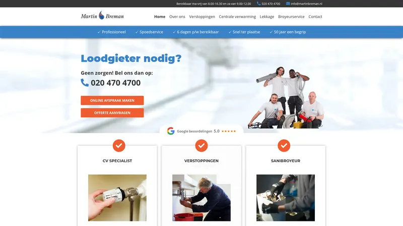 Website van Loodgieter Martin Breman