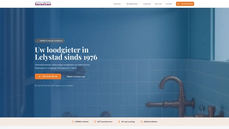 Website van Loodgieter, rioolservice en installatiebedrijf Korzelius