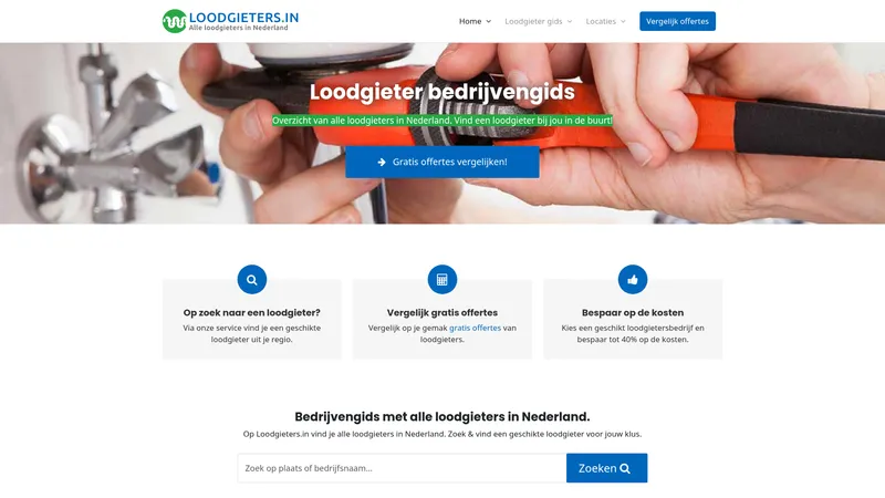 Website van Loodgieters.in - Bedrijvengids met alle loodgieters in Nederland