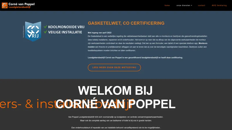 Website van Loodgietersbedrijf Corné van Poppel