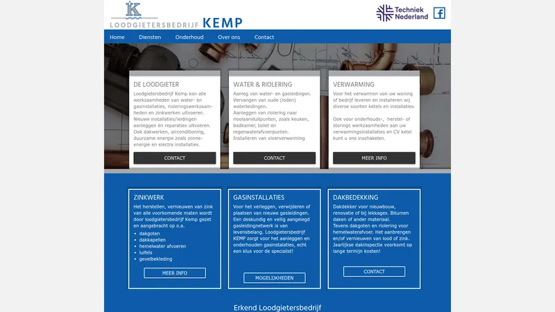 Website van Loodgietersbedrijf Kemp