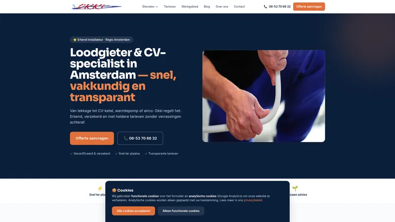 Website van Loodgietersbedrijf Okki