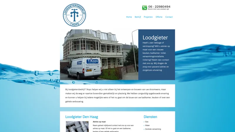 Website van Loodgietersbedrijf T.Kops