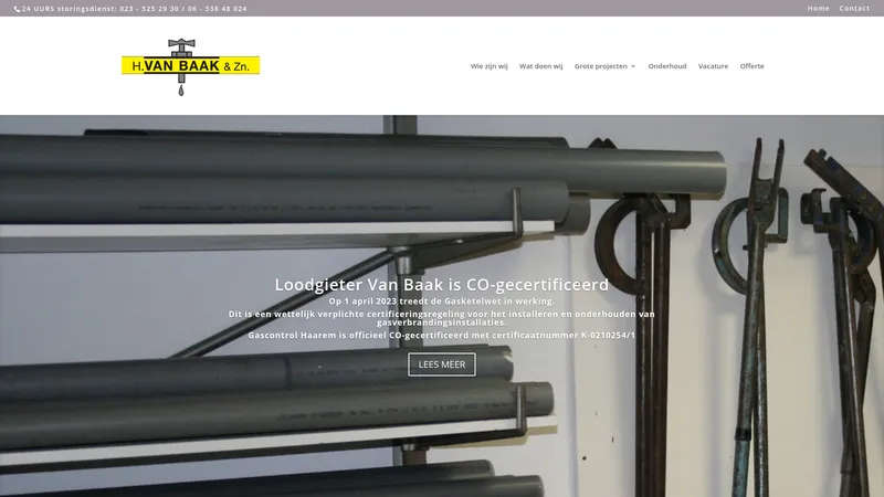 Website van Loodgietersbedrijf Van Baak