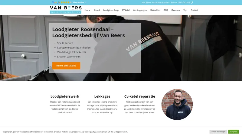 Website van Loodgietersbedrijf Van Beers