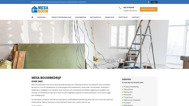 Website van Mesa Bouwbedrijf