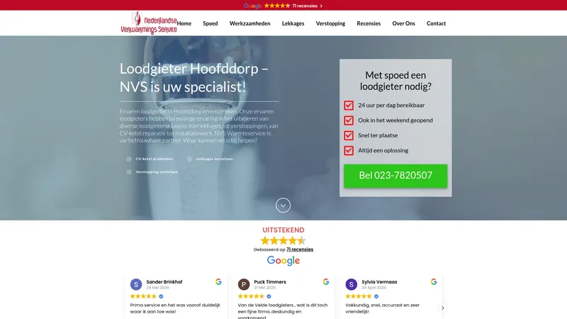 Website van NVS Warmteservice
