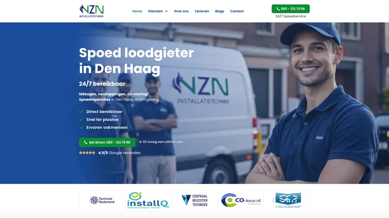 Website van NZN Installatietechniek