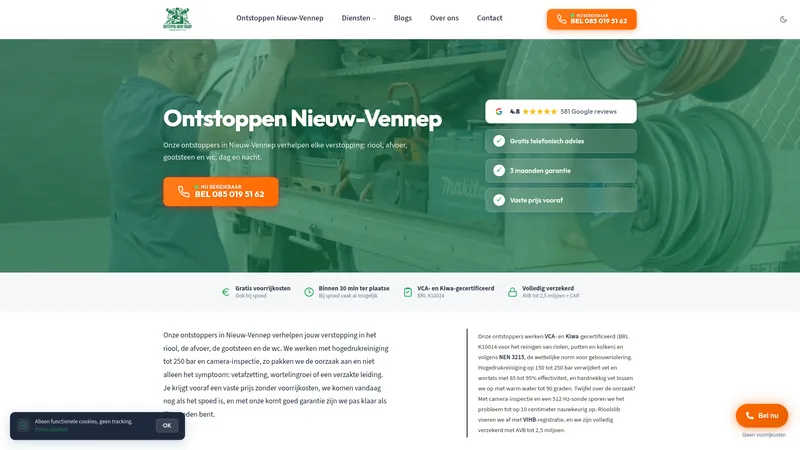 Website van Ontstoppen Nieuw-Vennep Riool, Afvoer, Wc & Gootsteen