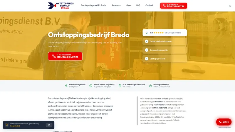 Website van Ontstoppingsbedrijf Breda