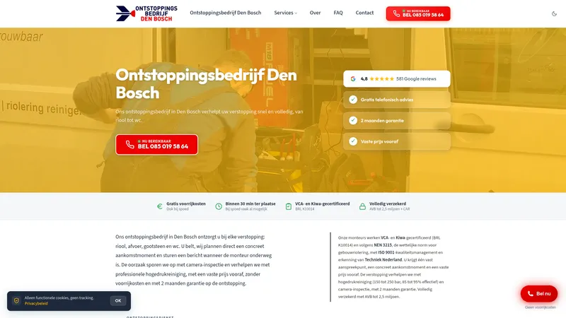 Website van Ontstoppingsbedrijf Den Bosch