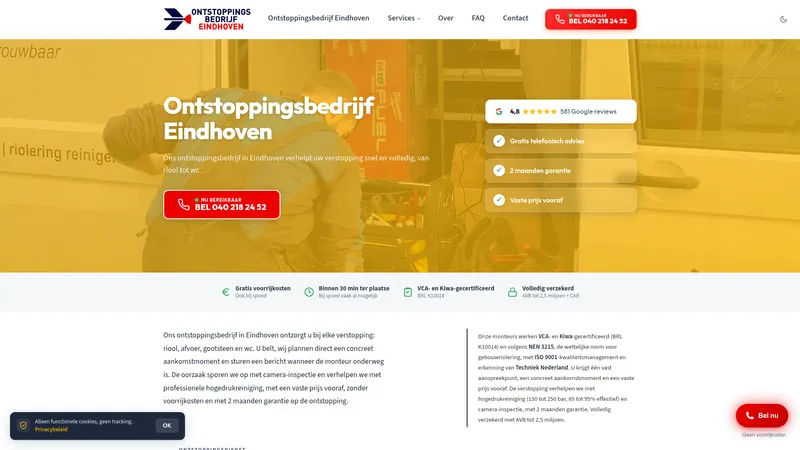 Website van Ontstoppingsbedrijf Eindhoven