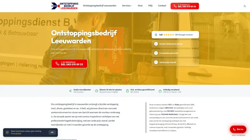 Website van Ontstoppingsbedrijf Leeuwarden