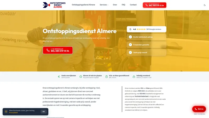 Website van Ontstoppingsdienst Almere