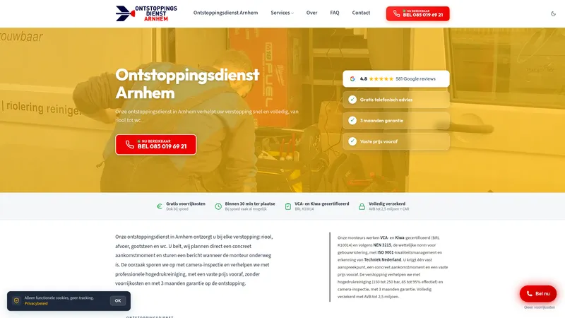 Website van Ontstoppingsdienst Arnhem