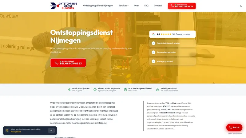 Website van Ontstoppingsdienst Nijmegen
