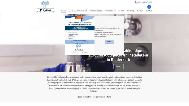 Website van P. Ketting Loodgieters & Installatiebedrijf B.V.