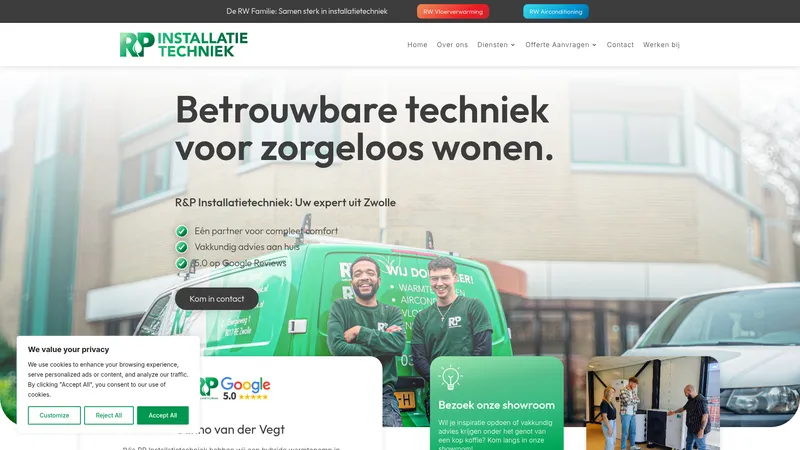 Website van R&P Installatietechniek