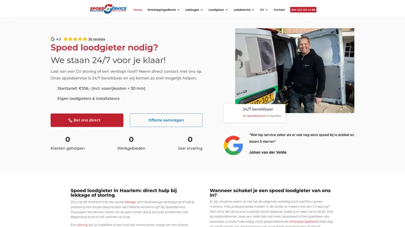Website van Spoedservice duurzaam verwarmen en riool ontstoppen Haarlem