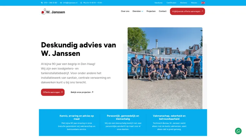 Website van Technisch Bureau W. Janssen B.V