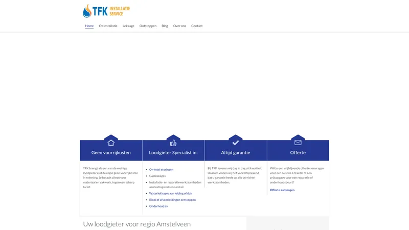 Website van TFK Installatieservice