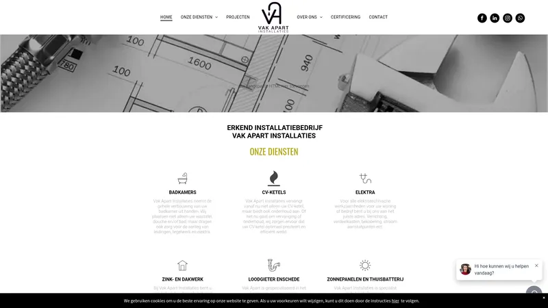 Website van Vak Apart Installaties