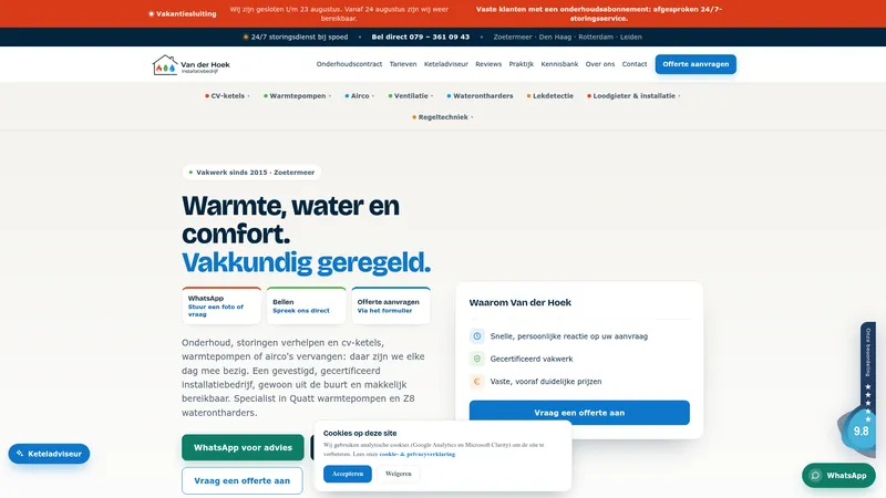 Website van Van der Hoek Installatiebedrijf