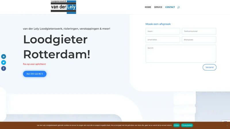 Website van van der Lely Loodgieterswerk