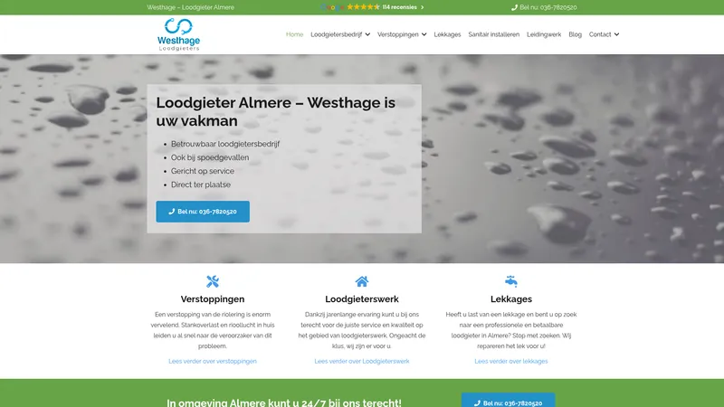 Website van Westhage - Loodgieter Almere