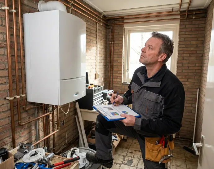 Loodgieter aan het werk aan een leiding onder de gootsteen