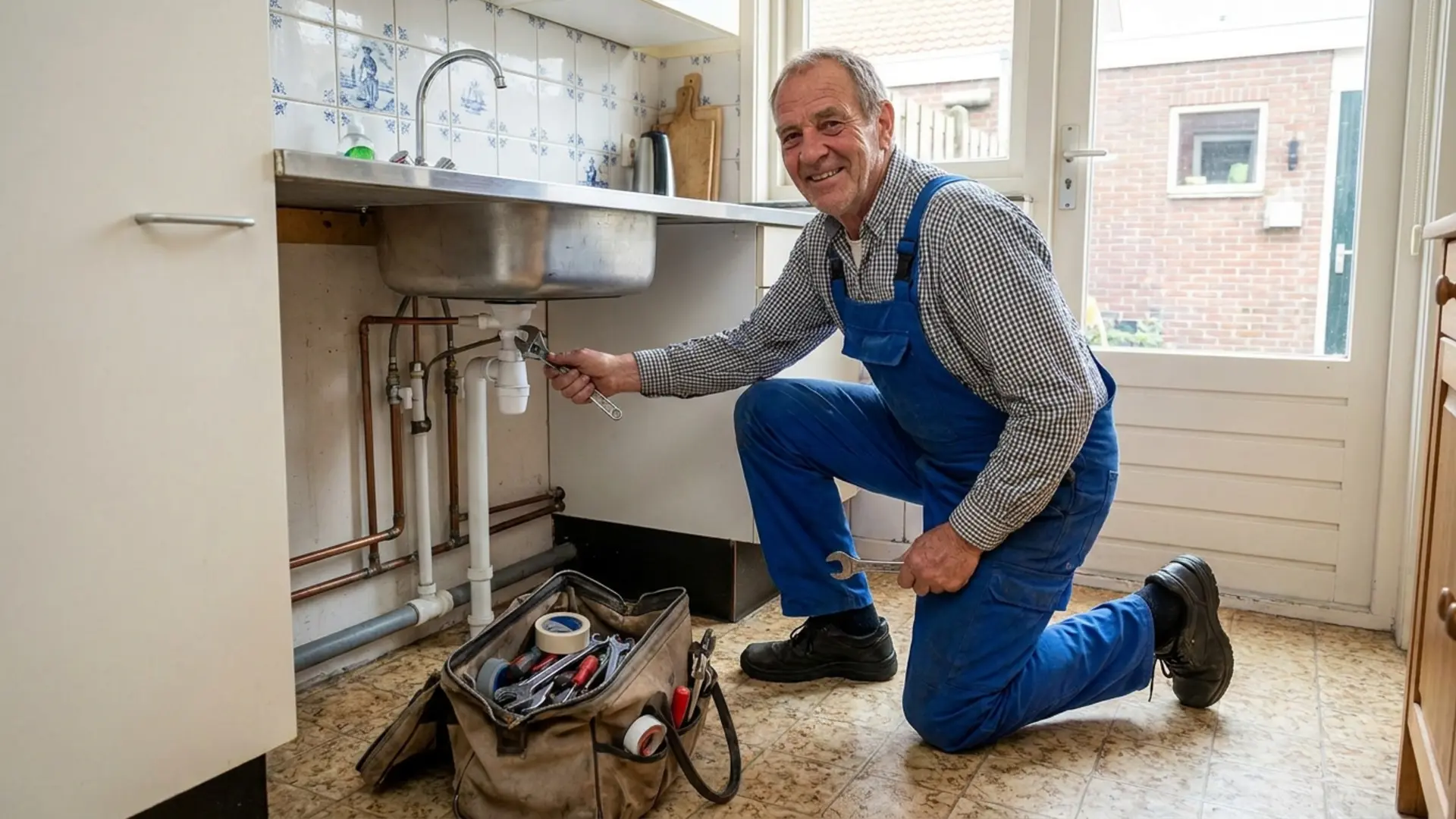 Loodgieter aan het werk aan een waterleiding